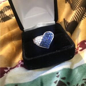 14k 585 White Gold Heart Diamond /Sapphire Ring